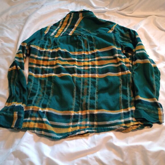 American Sweetheart Flannel Pearl Snap Heavyweight Shirt. Green Gold Print - Picture 3 of 8